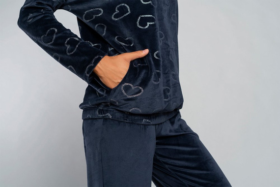 Elixir Frauen-Set Lang. ärmel, Länge. italienische Mode Hose navy blau 