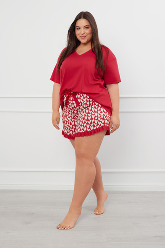 Evora Damen Kurzarm-Pyjamas, Shorts Italienische Mode - rot 