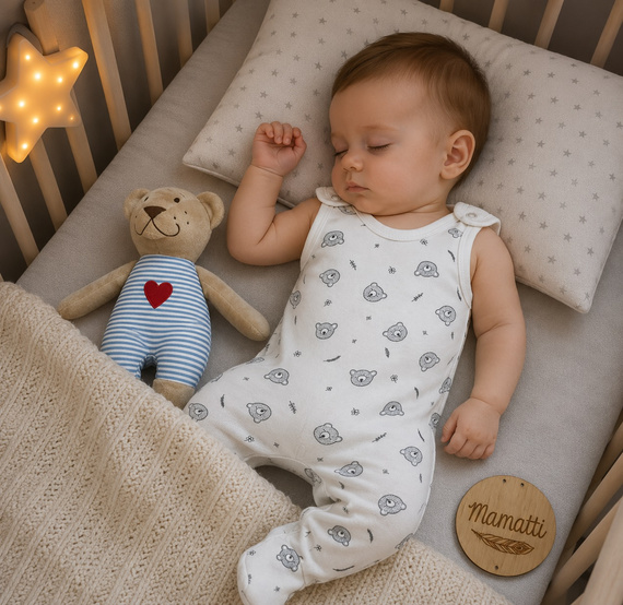 SC16430 Mamatti Baby-Schlafanzug Weiß mit Bären Baumwolle Erstausstattung