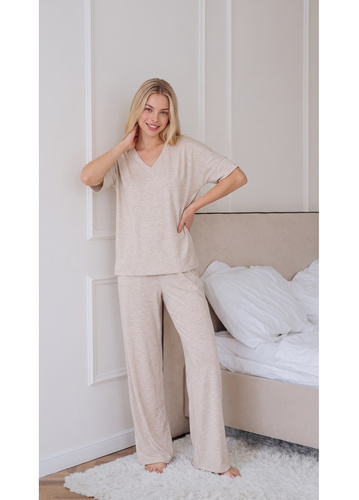Luna 1314 beige Damen-Pyjama Oversize 100% Baumwolle mit weiten Hosen