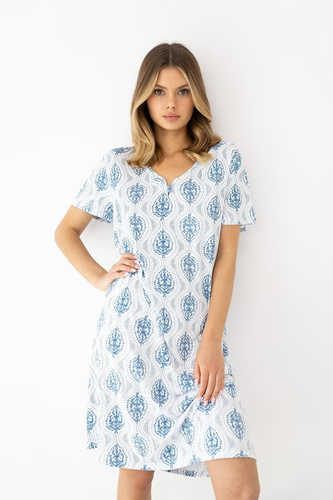 Jazmin Sensi Nachthemd Viskose V-Ausschnitt weiß-blau