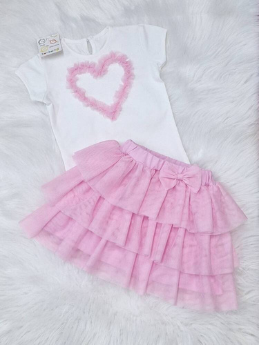 Mia Bambarillo Kurzarmbluse, Ecru, rosa Herz