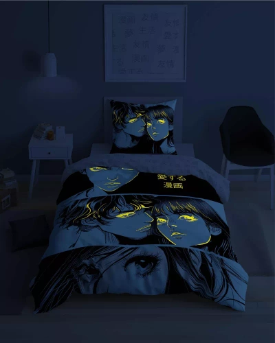 5207 A Fluo 40 Baumwollbettwäsche, leuchtet im Dunkeln, Anime Boy Girl Detexpol
