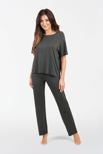 Akord Damen Set kurzarm, lange Hose Italienische Mode - dunkel meliert