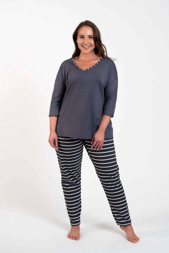 Betty Damen Schlafanzug 3/4 Ärmel, lange Hose Italian Fashion - graphite/graphite print