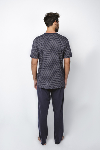 Ricardo Herren Schlafanzug mit kurzen Ärmeln, lange Hose Italienische Mode - navy blau