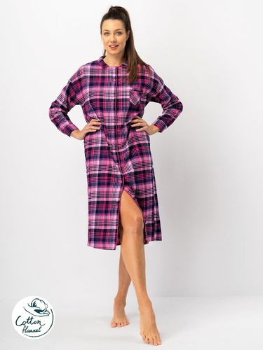 Key LND 490 Damenhemd, Fuchsia – Baumwollflanell, lange Ärmel, Knöpfe