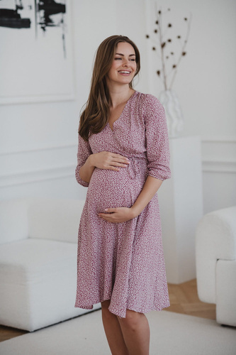 Umstands- und Stillkleid Milk Shake, 3/4-Ärmel Milk&Love, Flieder mit Blättern