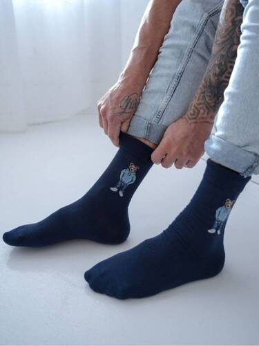 0125.109 Teddybär im blauen Sweatshirt Milena Herrensocken – Marineblau