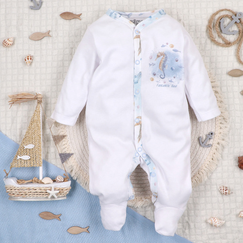 ABN-5451 Sea Of Joy Nini Babystrampler weiß – Bio-Baumwolle, Druckknopfverschluss
