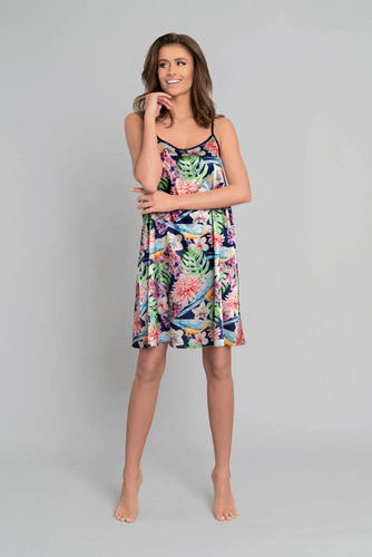 Polynesia Damen Nachthemd, schmaler Träger Italian Fashion - Blumendruck