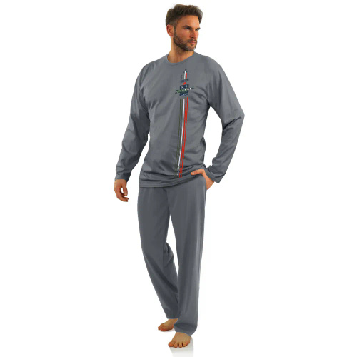 2404 Herren-Militärpyjama mit langen Ärmeln und Sesto Senso-Hose – Graphit