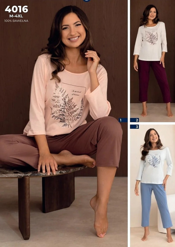 Damen-Pyjama Regina 4016 7/8 100% Baumwolle 7/8-Arm Komfort Blau
