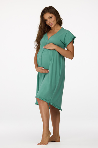 Ja. 23 Senizo grünes Umstandsnachthemd – 100 % Baumwolle, kurze Ärmel, Druckknöpfe zum Stillen