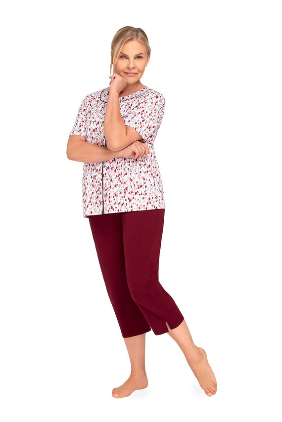 Damen-Pyjama Martel Maria I 200 zum Knöpfen, 100% Baumwolle, Kurzarm, Größe 42, bordeaux