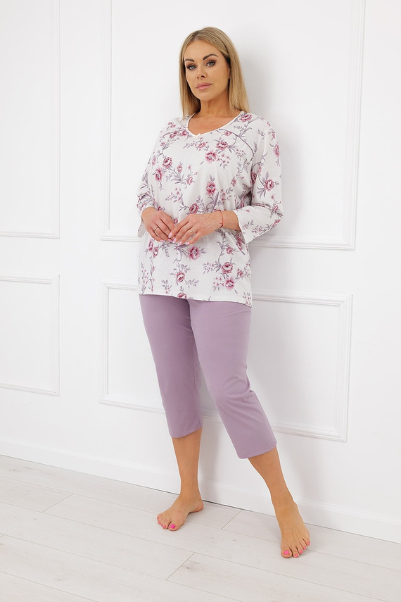 Italian Fashion Mariella Damenpyjama 3/4 aus 100% Baumwolle mit Blumenmuster
