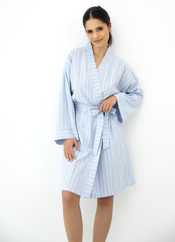 Asteria Sensis Baumwoll-Bademantel Kimono Blau mit Streifen
