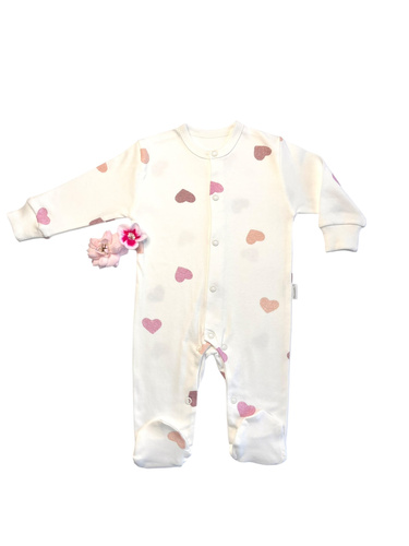 Mamatti PA15040 Babystrampler – weiß mit Herzen, Baumwolle, mit Druckknöpfen