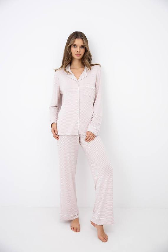 Sensis Leila Damenpyjama rosa gestreift, Viskose, mit Knöpfen