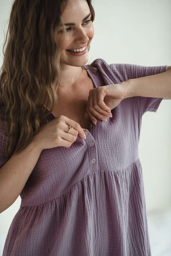 Aurora Musselin Umstands- und Stillnachthemd Milk&Love Lavendel
