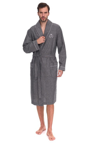 2532 Zeus Herrenbademantel L&L Grau – Lang, Baumwolle, Melange, Klassisch
