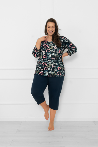 Damen Baumwollpyjama Lucja 3/4 Ärmel und Hose Italian Fashion