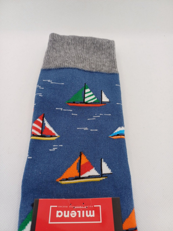 Milena Avangard 0125-117 – Herren-Baumwollsocken „Segelboote“ | Polnische Produktion – Jeans