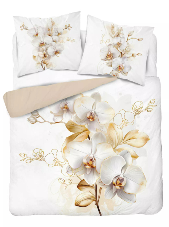 5132 A Holland Detexpol-Baumwollbettwäsche – Orchidee, Creme und Gold, elegant und angenehm anzufassen