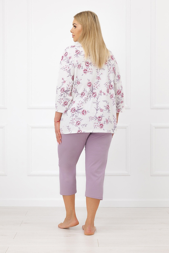 Italian Fashion Mariella Damenpyjama 3/4 aus 100% Baumwolle mit Blumenmuster