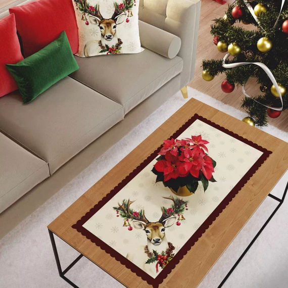 PBN288 Vintage-Hirsch-Weihnachtstischläufer Marquisette, beige