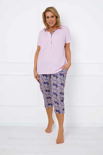 Carbonia Damen Schlafanzug mit kurzen Ärmeln, 3/4 Hose Italian Fashion - rosa/print 