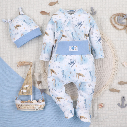 ABN-5441 Sea Of Joy Nini blauer Umschlag-Body – Bio-Baumwolle, für Babys