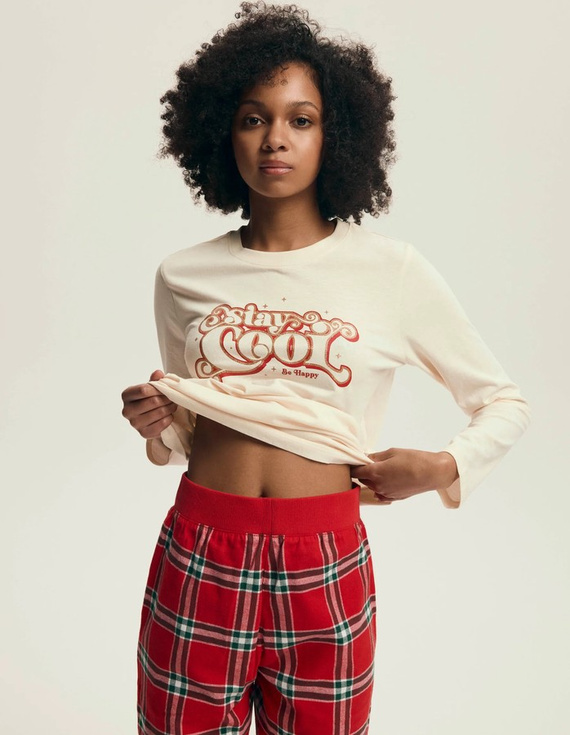 43718 Dotie Henderson roter Damen-Weihnachtspyjama – lange Ärmel und Hosen