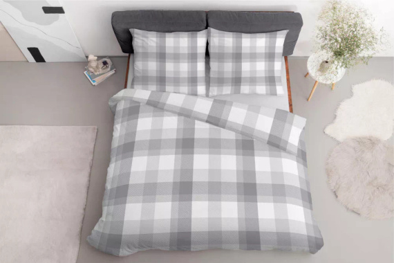 5040 Eine grau karierte Mikrofaser-Bettwäsche von Detexpol