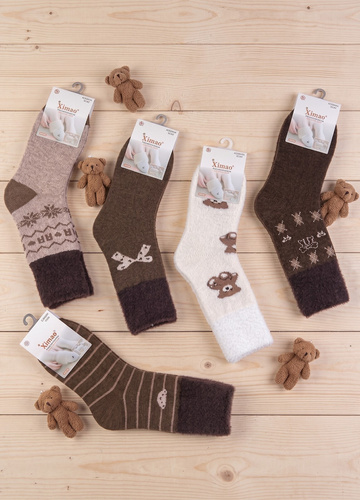 Xintao WiK 3141 wz.5 Damen Merino-Socken, 88% Wolle, warm - 3 braune Paar