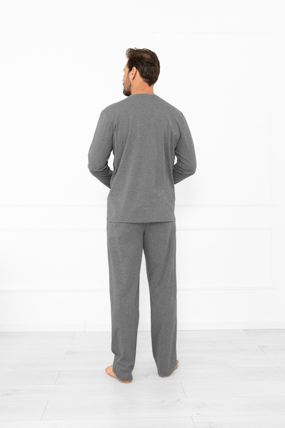 Gordo Herren Schlafanzug - klassische Baumwolle, Poloshirt und Hose mit Taschen Italian Fashion - melange 