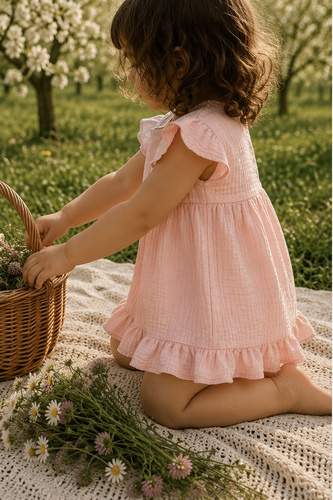 Mamatti SA50406 rosa leichte und luftige Kinder Musselin Kleid