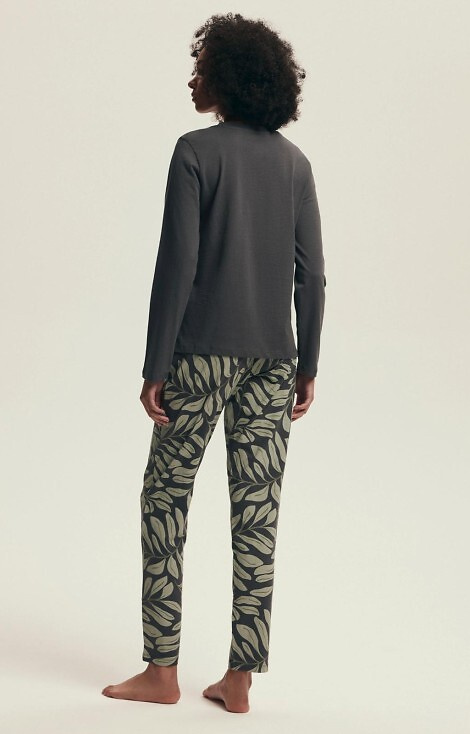 43685 Danna Damenpyjama Henderson grau – Baumwolle, botanischer Aufdruck