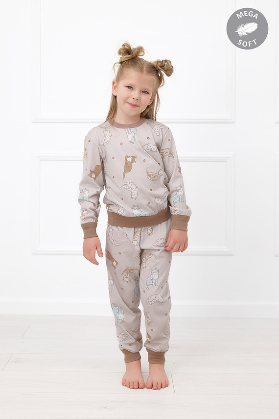 Italian Fashion Filka Kinder-Pyjama Mega Soft lang mit Katzen warm