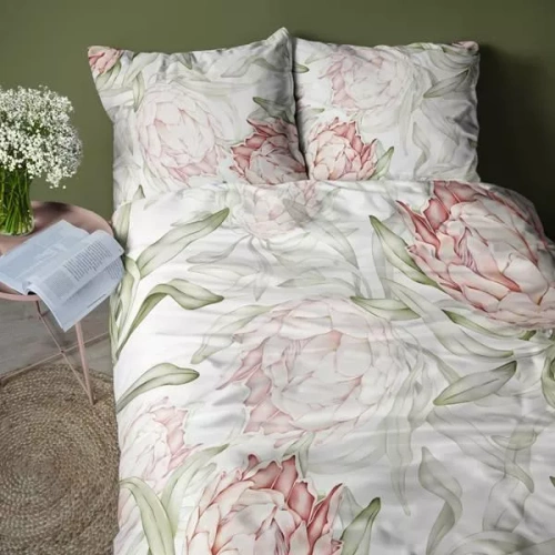 5431 Eine 3D-Mikrofaserbettwäsche mit großen Protea-Blüten und -Blättern – Detexpol