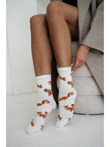 Damen Socken Milena 0200-268 Baumwoll-Rippstrick Buchstabe S ecru