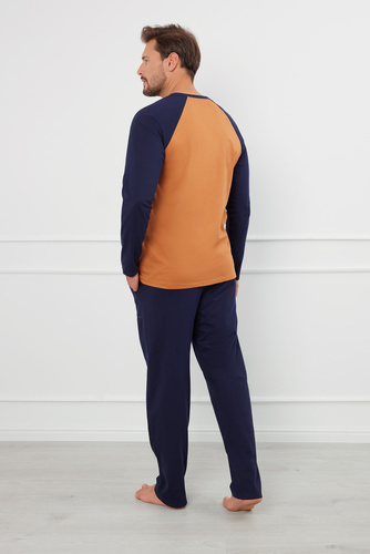Alexander Herren Schlafanzug langarm, lange Hose Italian Fashion - cognac/grenade