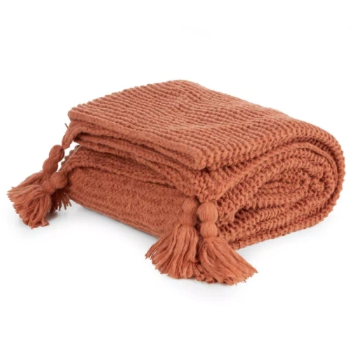 Plaid 1 Tagesdecke mit Fransen, Eurocurtains, ziegelrot