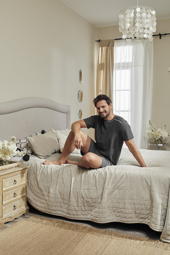 Abel Herren Kurzarm-Pyjama, Shorts Italienische Mode - graphit/print