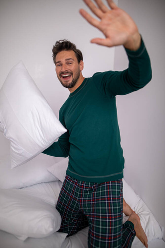 Fogo Herren Schlafanzug langarm, lange Hose Italian Fashion - grün/print 