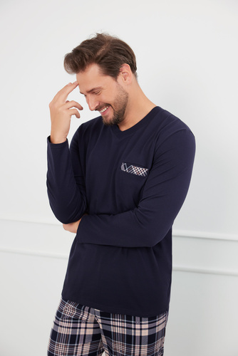 Edwin Herren Schlafanzug langarm, lange Hose Italian Fashion - navy blau/print 