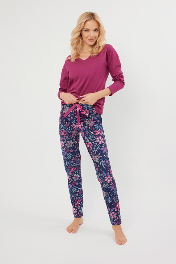 Folk Damen Schlafanzug langarm, lange Hose Italian Fashion - brombeer/print