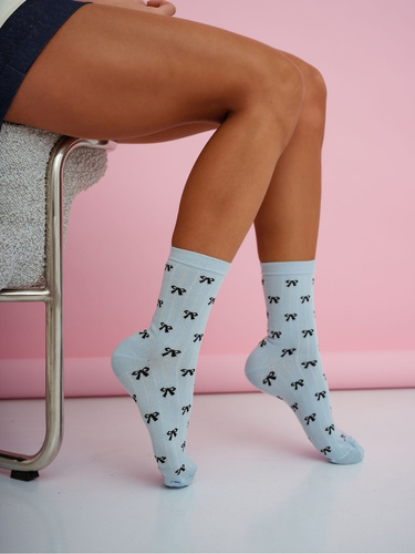 Damen Socken Milena 0200-221 – Baumwolle, kleine Schleifen blue