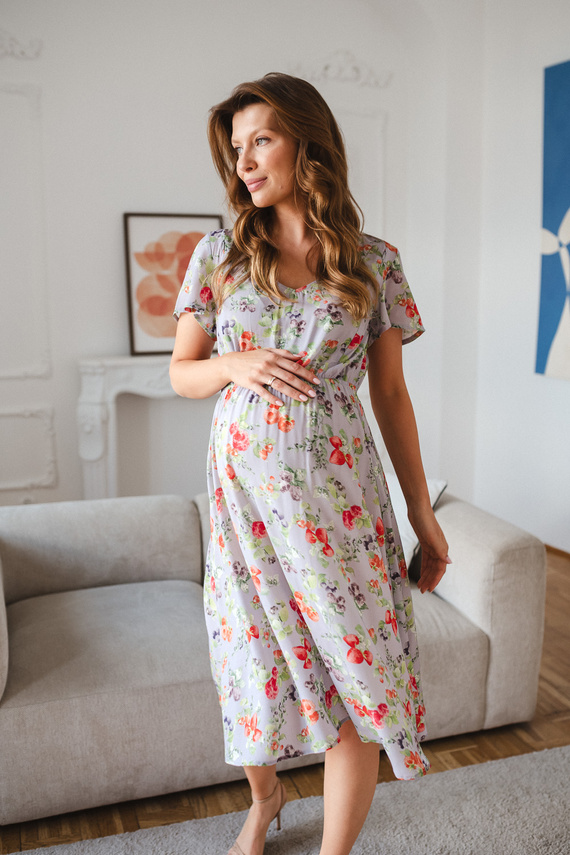Lovely Dress Midi Milk&Love Umstands- und Stillkleid Hellblau mit Obstmotiv