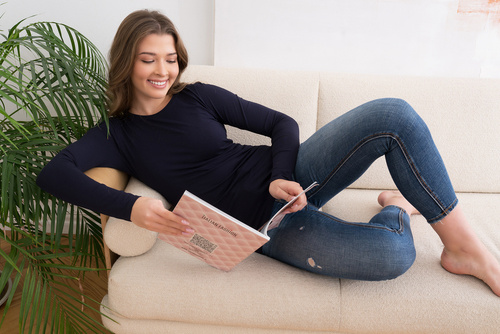 Ibiza Bluse Damen Langarm Italienische Mode - navy blau